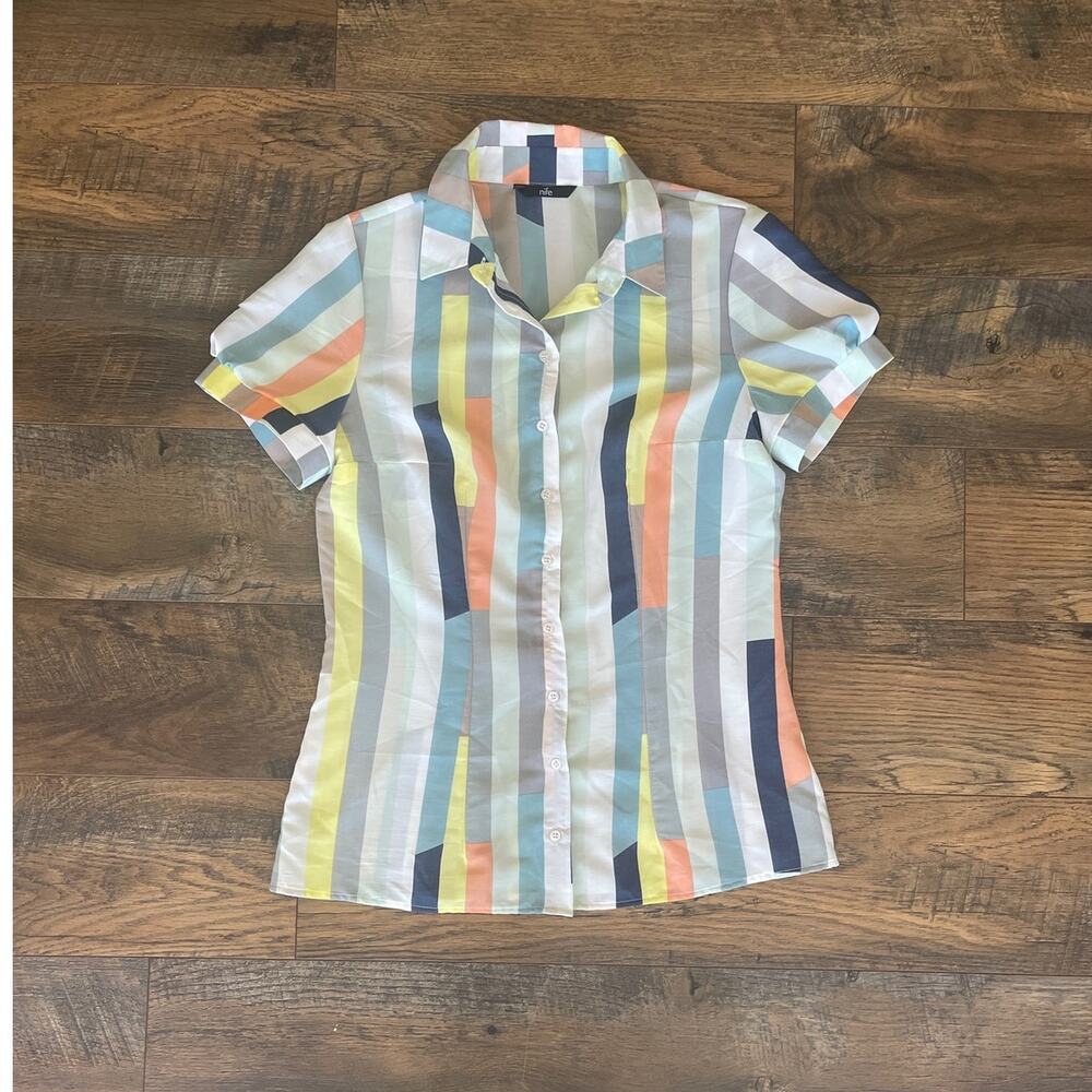 NIFE Short Sleeve Multicolor Button Up Blouse (S/36)